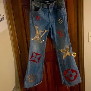 Lv logo flared jeans